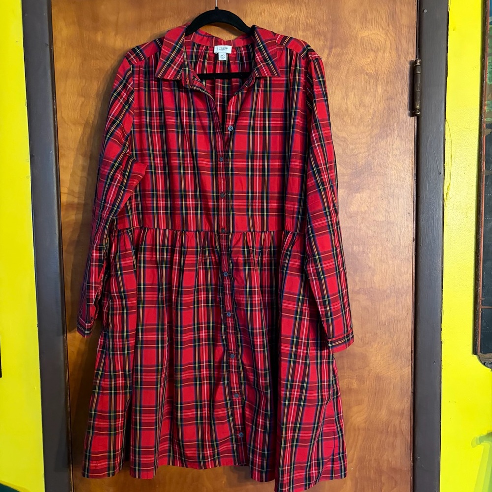 J. Crew Size 20 Classic Red Tartan Plaid Collared Shirt Dress